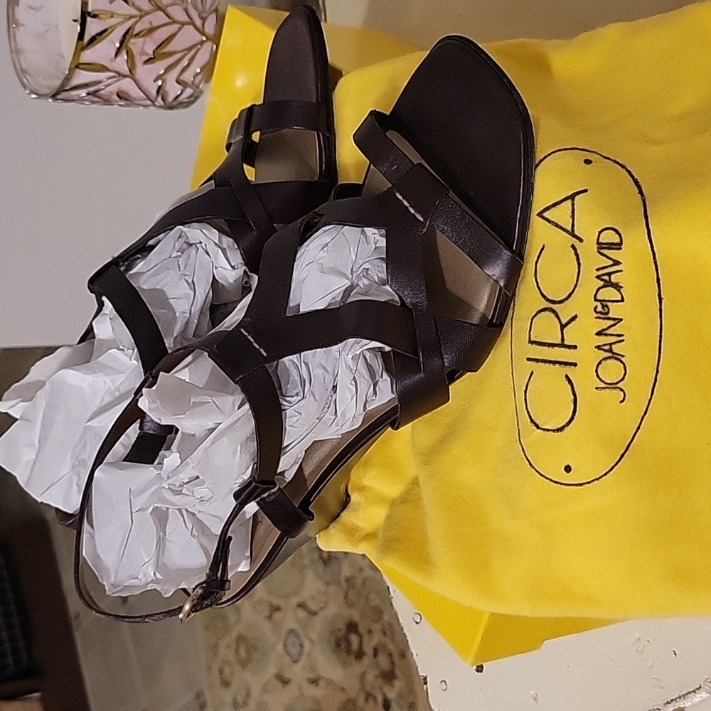 Joan & David womens brown leather sandals with a wedge heel in size 10.